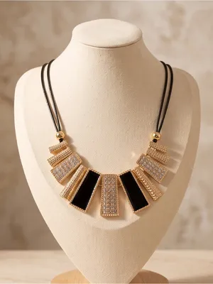 Gold and Black Pavé Bar Necklace thumbnail 5
