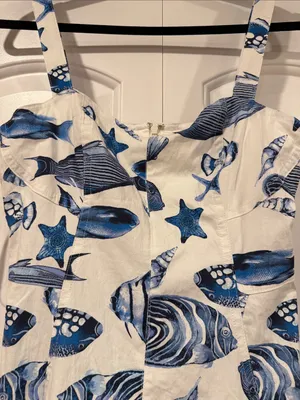 Avec Les Filles Blue & White Seashell Print Midi Dress‎ size 2 nwt thumbnail 4