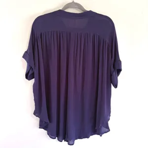 PPLA Purple Crepe Oversized Button Down‎ Blouse Short Sleeve Large Flowy Boho thumbnail 4