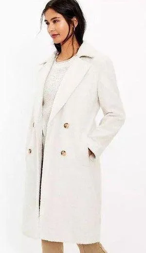 LOFT Double Breasted Midi Boucle Jacket in Cream - Size S thumbnail 1