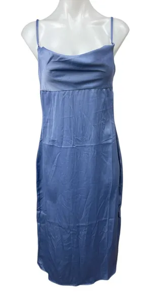 NEW WeWoreWhat Blue Satin Sleeveless Cowl Neck Cami Camisole Tank Slip Dress XL thumbnail 1