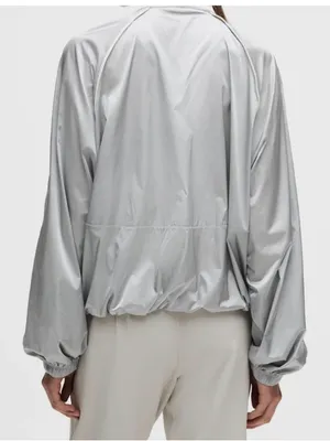 NWT Lululemon Stretch Satin flocked training jacket medium silver thumbnail 3
