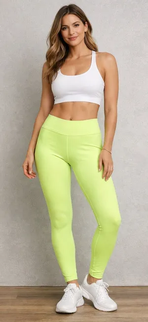 Aerie OFFLINE Neon Yellow Ribbed Leggings XL EUC High Waisted Athletic thumbnail 1