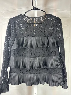 AKIRA Black Lace Ruffle Long Sleeve Blouse thumbnail 3