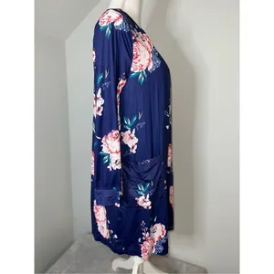 NEW! Women’s Dark Purple Floral Open Front Kimono Robe Size MEDIUM thumbnail 3