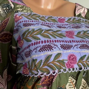 Farm Rio Blouse Top XS Green Jungle Fairy Boho Botanical Tropical‎ Praire Resort thumbnail 6