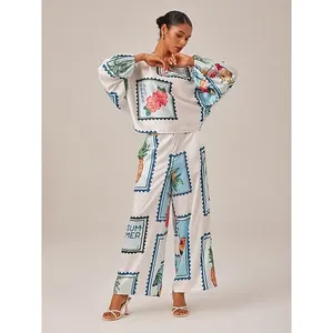 Ador‎ Seamless Tropical Stamp Print Wide Leg Elastic Waist Trousers Large NWT thumbnail 3