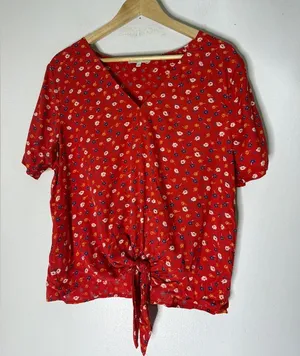 Madewell Novel Front Tie Top‎ Prairie Posies Red Short Sleeve Large thumbnail 1