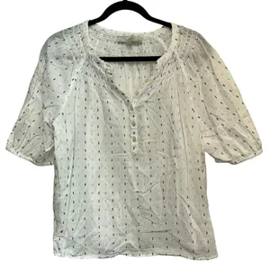 LOFT Petite Large White Printed Peasant‎ Blouse Women's Short Sleeve Boho Top thumbnail 1