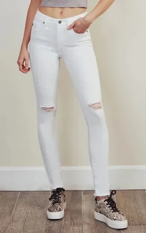 KanCan High Rise Ankle Skinny Distressed Jeans White Stretch Women's Size 25 thumbnail 1