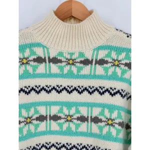 American Eagle Fair Isle Snowflake Sweater Womens‎ Small Teal Cream Knit Boho thumbnail 5
