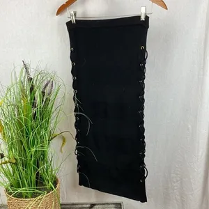 Alice + Olivia Women's Black Knit Straight Side Tie Midi Skirt S thumbnail 4