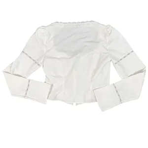 Mistress Rocks Lace Trim Tie Front Top Womens Medium White Bell Sleeve Corset thumbnail 9