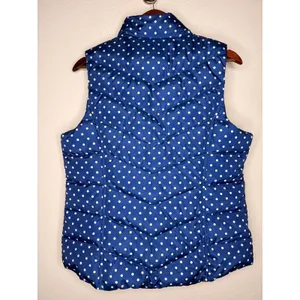 LANDS END 600 DOWN Women Navy Polka Dot Hyperdry‎ Allied Zip Puffer Vest Sz M thumbnail 4