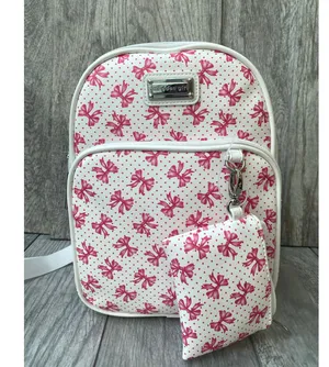 Madden Girl White Pink Bow Print Backpack with Coin Pouch thumbnail 1