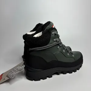 Hunter Explorer Mid Lace Leather Trekking Boots in Olive/Black thumbnail 3