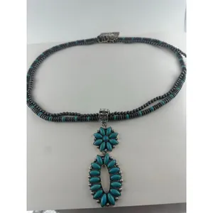 EMMA Southwestern Style Two-Tier Turquoise Blossom Pendant and Earring Set thumbnail 4