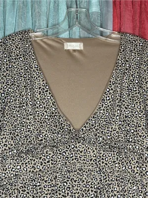 Altar'd State Beige and Black Leopard Print V-Neck Long Sleeve Dress thumbnail 2