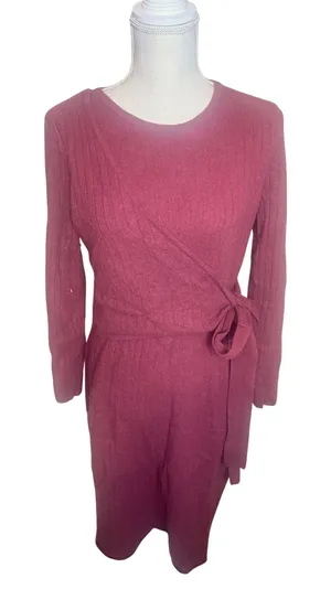 Antonio Melani 100% Cashmere Wrap Sweater Dress Terracotta Clay Ribbed L thumbnail 1