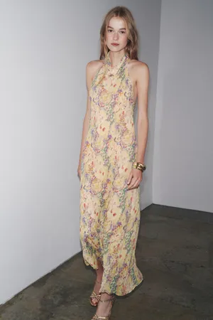 Zara floral Boho open back Halter Maxi summer vacation Dress thumbnail 10