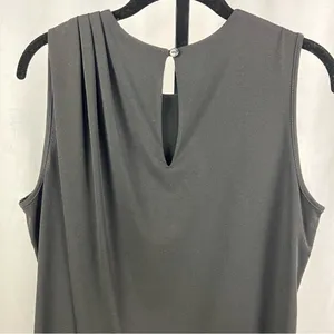 bar III Dress Womens Medium Black Drapey Sleeveless Keyhole Button Cocktail Midi thumbnail 4