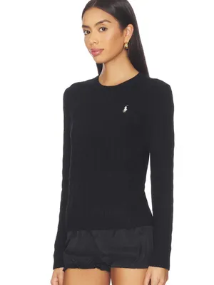 Ralph Lauren Black Cable Crewneck Sweater with Polo Pony sz S thumbnail 2