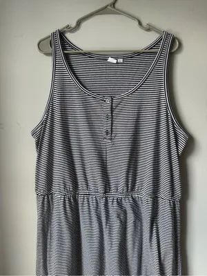 GAP Navy Blue White Striped Sleeveless Dress MIDI Dress Buttons Soft Size XXL thumbnail 3