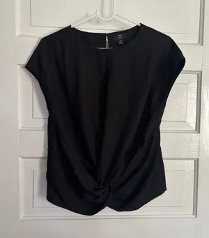 J.Crew 365 Black Twist-Front Cap Sleeve Blouse thumbnail 1