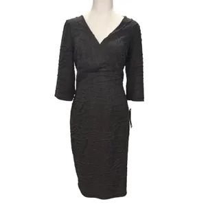 Adrianna Papell NWT V-Neck Lined Dress‎ Knee Length Textured Dark Gray Size 14 thumbnail 2