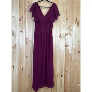 NWT Lulus Convincing Grace Burgundy Flutter Sleeve Wrap Maxi Dress Wedding Sz L thumbnail 2