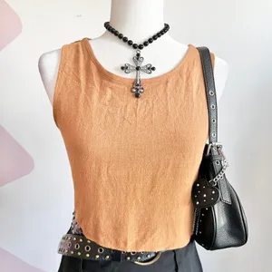 Brown‎ Tank Top, Clean Girl, Earthy, Minimalist, Model Off Duty, Small thumbnail 2