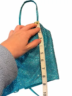 Rhinestone Bustier Corset Top Teal Blue Embellished Bralette Rave Festival Glam thumbnail 10