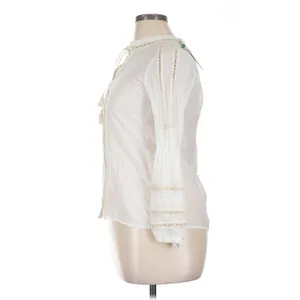 Jade by Johnny Was XL White Boho Lace Tassel Tie Neck Button Front Blouse thumbnail 3