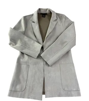 Joan Vass New York Faux Leather Blazer Women S Tan Open Front Faux Suede‎ Career thumbnail 1