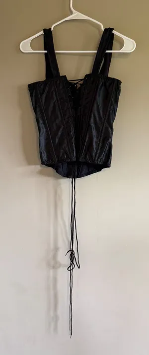 Vintage Empire Intimates Black Satin Lace Up Corset Top Back Zip Style 7916 36 thumbnail 1