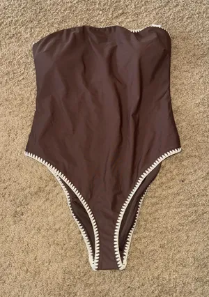 Abercrombie & Fitch Brown One-Piece Swimsuit with White Trim thumbnail 1
