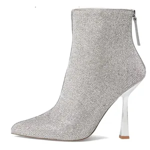 Steve Madden Callen Silver Rhinestone Ankle Pointed Toe 4.35" Mirror Heel 8 Boot thumbnail 2
