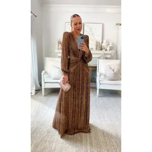 Gianni Bini Hazel‎ Metallic Chiffon Bronze Cutout Maxi Dress Size 2 NWT thumbnail 2