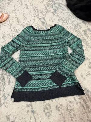 American Eagle Y2K Teal Black Patterned Wool Mohair Sweater M thumbnail 3