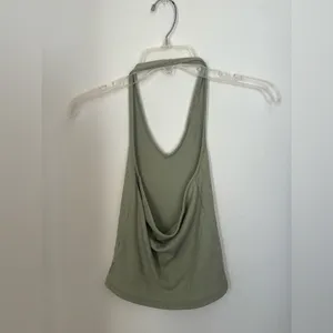 American Eagle Ribbed Halter Top Open Back V Neck Size XS Green thumbnail 5