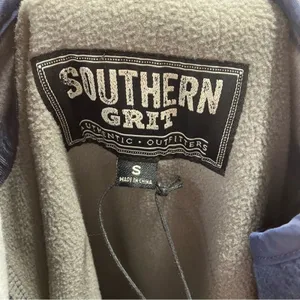 Southern Grit Tundra Fleece‎ Pullover Snap Striped Blue Grey Southwestern Womens thumbnail 11