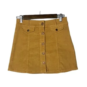 Urban Outfitters BDG Mustard Marigold Yellow Button Down Corduroy Mini Skirt 0‎ thumbnail 2