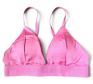 Juicy Couture Pink Silky Satin Logo Triangle Bralette Size S Bra Y2K Rave NEW thumbnail 1