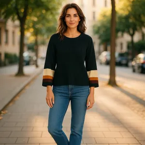 Cliché Navy Cream Colorblock Bell Sleeve Sweater Small Wool Blend Preppy Retro thumbnail 13