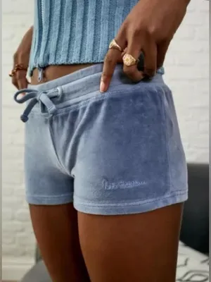 NEW!! Iets Frans Urban Outfitters‎ Mini Blue Velvet Shorts thumbnail 1