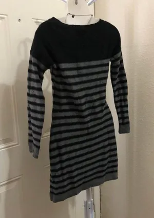2000s Gothic Emo Punk Whimsygoth Grey black striped sweater dress long sleeve-S Measurement in pics thumbnail 2