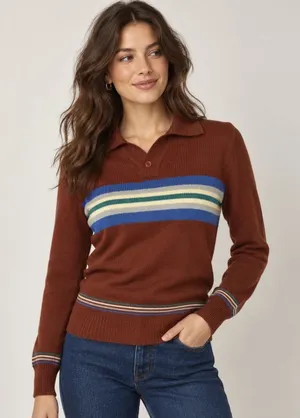 Vintage Falcon Court Burgundy Striped Knit Polo Sweater Brown Blue Green M thumbnail 1