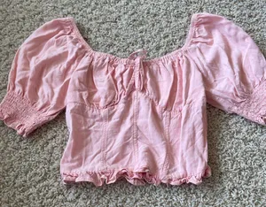 Kohl's Pink Puff Sleeve Smocked Blouse thumbnail 1