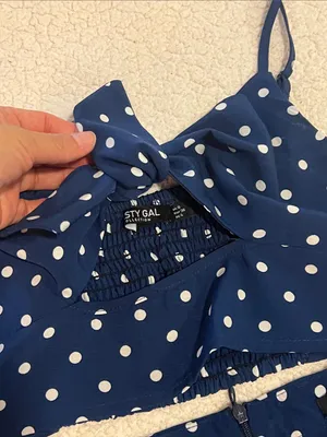 Nasty Gal Navy & White Polka Dot Wide-Leg Jumpsuit Set thumbnail 3