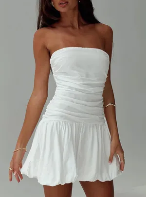 Princess Polly Strapless Bubble Hem Mini Dress White thumbnail 1